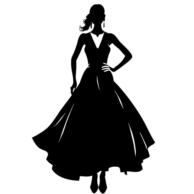 Vector fashion stylish modeling girl silhouette black vector art illustration