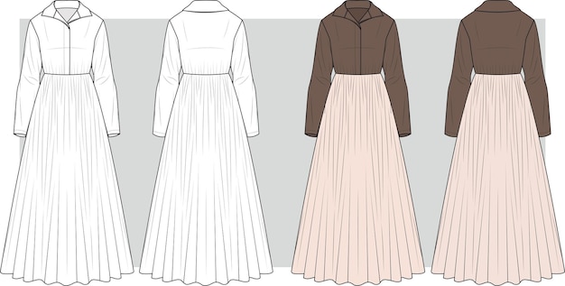 Fashion technical drawing of collar top with skirt dress