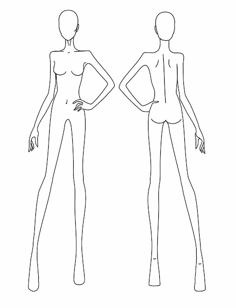 Fashion template of women in different poses9 head size for technical drawing