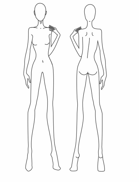 Fashion template of women in different poses9 head size for technical drawing