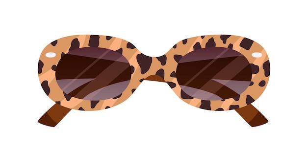 Fashion thick-framed sunglasses with leopard print. Stylish retro sun glasses. Summer protective eyewear. Trendy women accessory. Colored flat vector illustration isolated on white background.