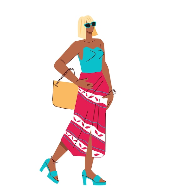 Fashion welldressed woman character or fashion models flat vector isolated