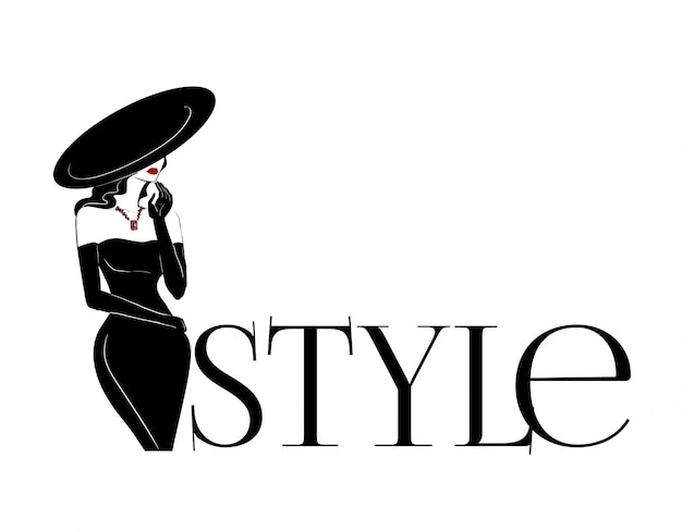 Fashion woman in big hat and diamonds logo