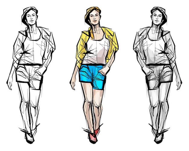 Vector fashion woman female model hand drawn fashion lady sketch