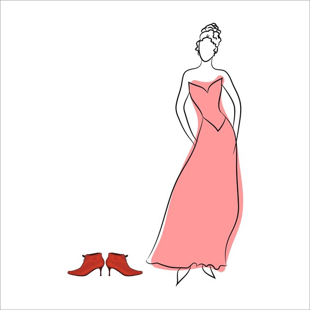 Fashion woman Hand drawn stylish lady in dress Vector sketch