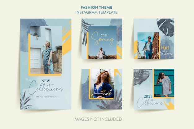 Fashion woman instagram stories template with tropical leaves