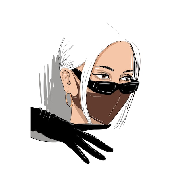 Fashion woman in protective mask and glasses illustration