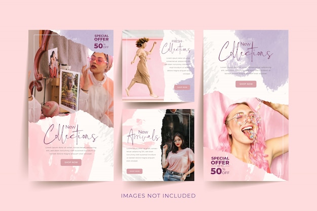 Fashion woman social media template with abstract watercolor  