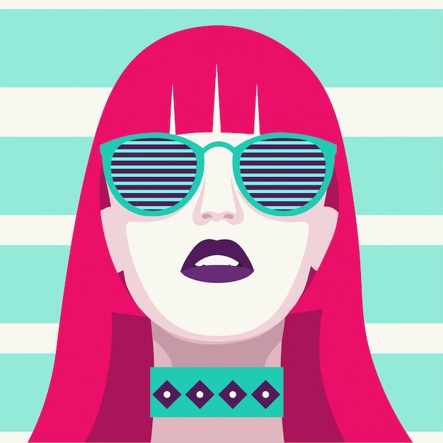 Fashion woman with sunglasses . Art portait.  Flat design.