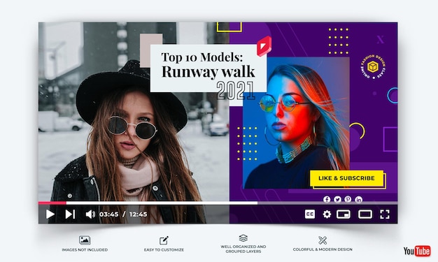 Vector fashion youtube thumbnail premium vector template