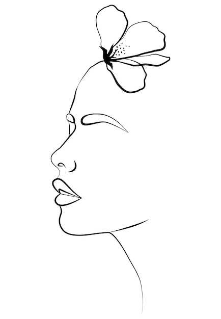 Fashionable abstract female face with one line with abstract shapes