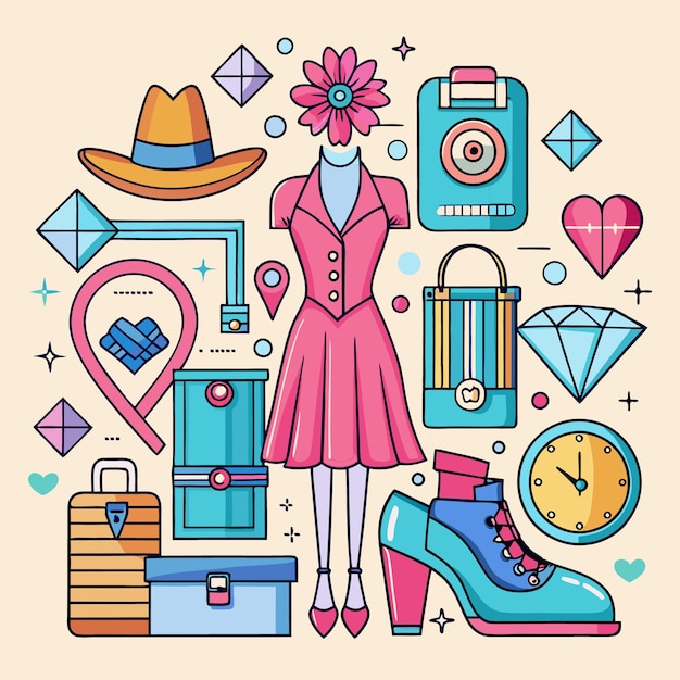 Fashionable Accessories Stylish Shoes and Timepieces A Colorful Illustration