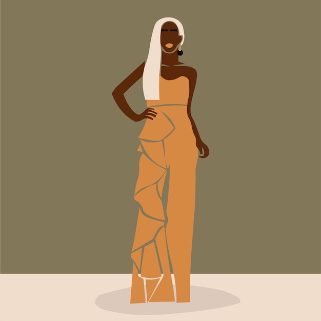 Fashionable African Woman in elegant line art style vector abstract