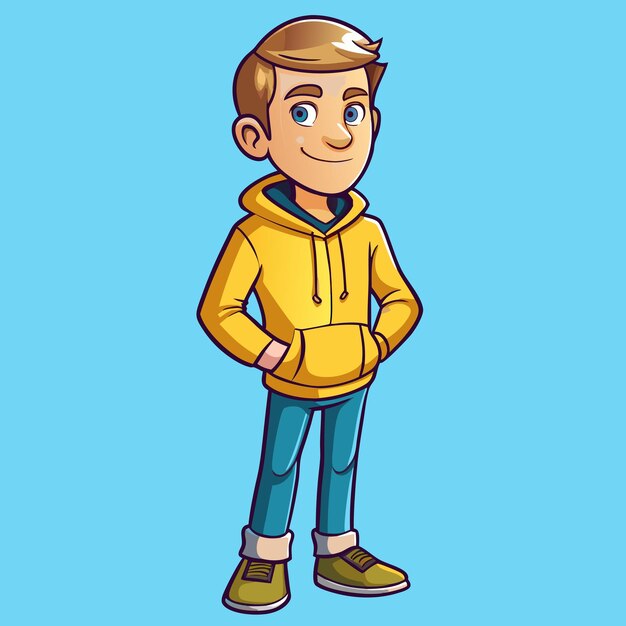 Vector fashionable cartoon vector design of man in yellow hoodie and slim fit jeans