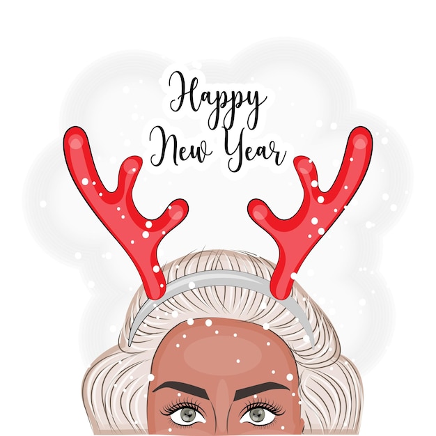 Fashionable girl with reindeer antlers on Christmas Eve fashionable vector illustration