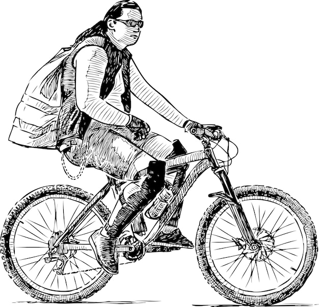 A fashionable guy rides a bicycle