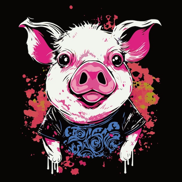 Fashionable hipsta pig Graffiti style printable design for tshirts mugs cases