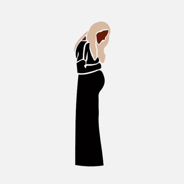 Fashionable pregnant black woman in elegant line art style vector