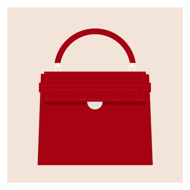 Vector fashionable red womens handbag elegant style tote model side view vector flat illustration