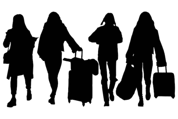 Fashionable Shopping Silhouette Girls with trolley bag