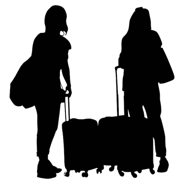 Fashionable Shopping Silhouette Girls with trolley bag