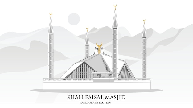 Fasial Mosque Detailed illustration pakistan islamabad Landmark