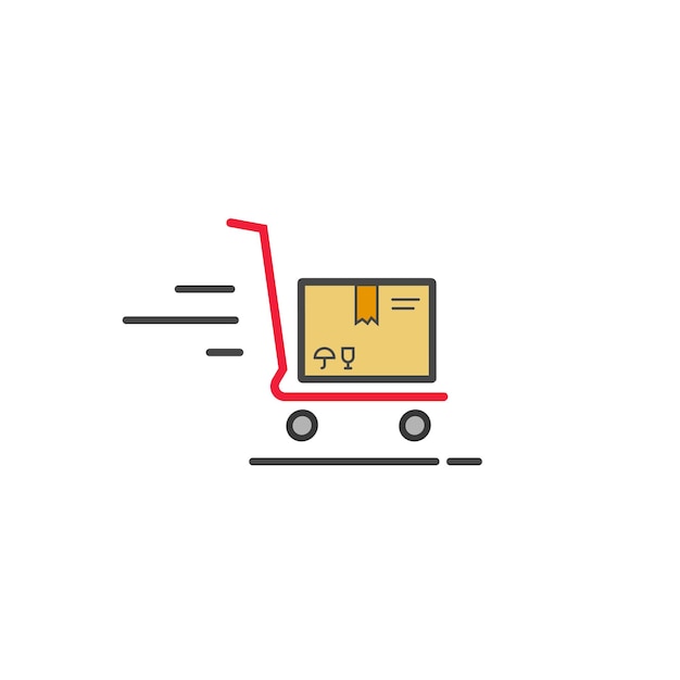 Fast delivery cart with parcel box icon concept of shipping and logistics service flat outline line