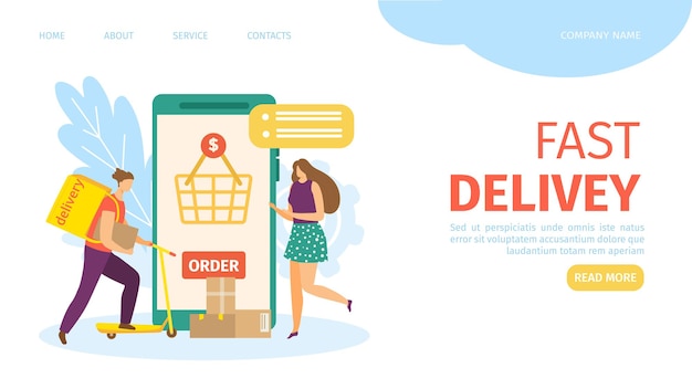 Fast delivery online order in mobile service landing page