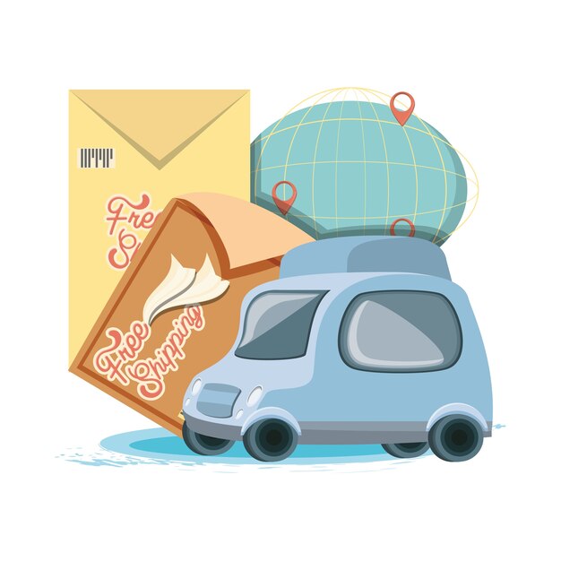 fast delivery service with van travel vector ilustration