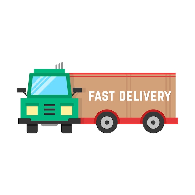 Fast delivery through big truck. concept of delivery lorry, traffic, receive, automobile, e-commerce, free delivery. isolated on white background. flat style trend modern design vector illustration