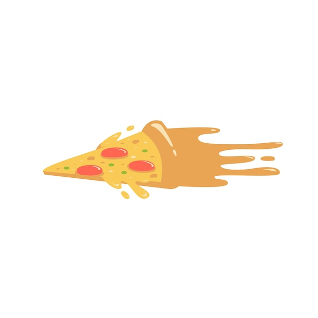 Fast flying pizza slice with melting cheese illustration