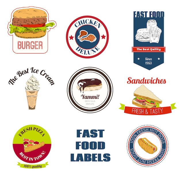 Fast food badges set