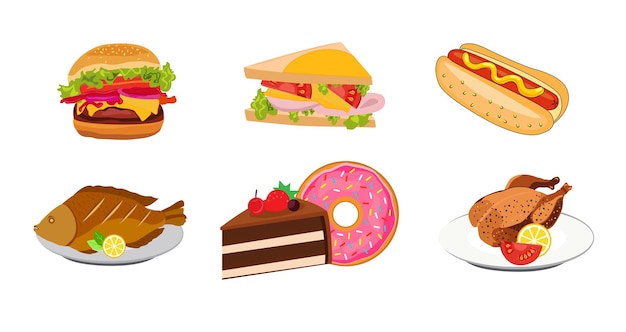 Fast Food Bakery and Pastry Vector cartoon illustration of a Fast food bundle or single design