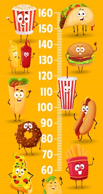 Fast food cartoon characters kids height chart