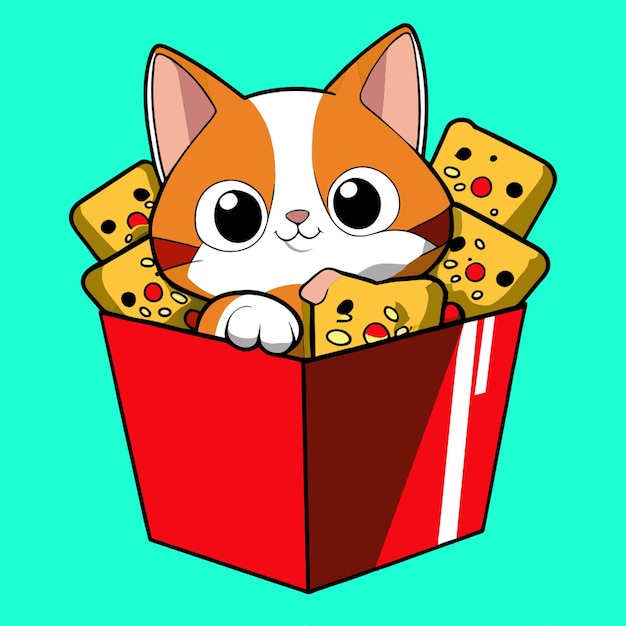 Vector fast food cat a box of cute nuggets that are shaped like cute kittens an art that mixes humor