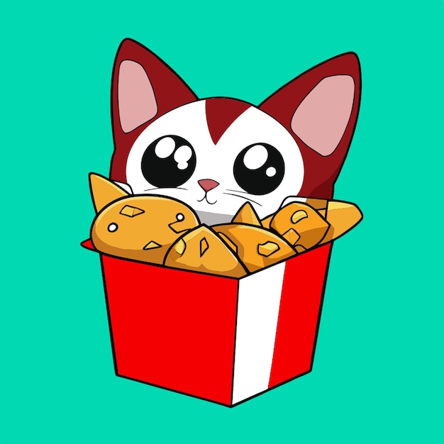 Vector fast food cat a box of cute nuggets that are shaped like cute kittens an art that mixes humor