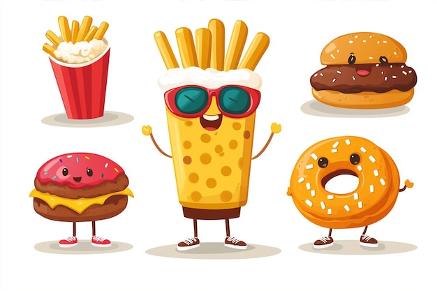 Vector fast food characters with different expressions