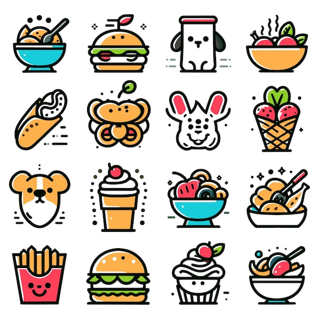 Fast food colorful set stickers