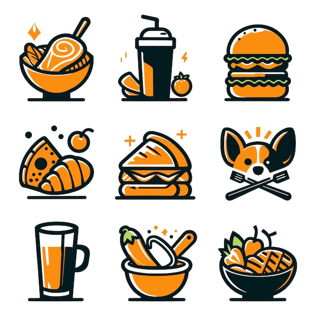 Fast food colorful set stickers