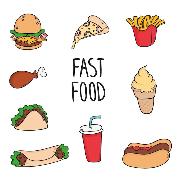 fast food elements collection in hand draw style