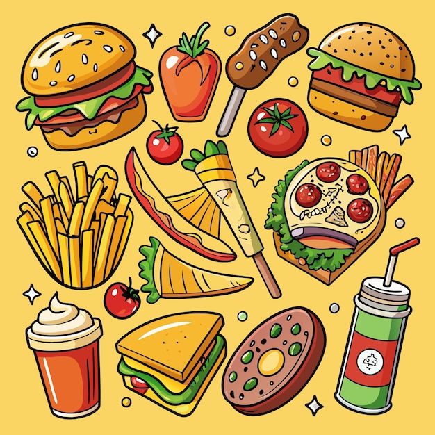 Vector fast food favorites delicious snacks and meals