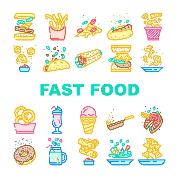 fast food hamburger restaurant icons set vector