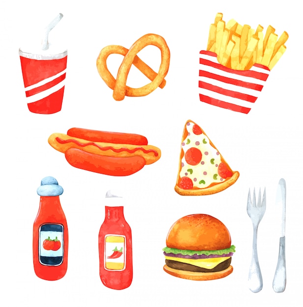 Fast Food Hand drawn watercolor element for design