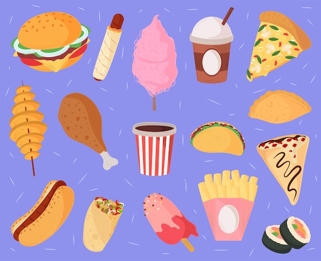 fast food icons set design