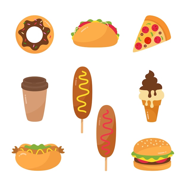 Fast food including drinks elements set