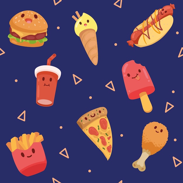 Fast food kawaii pattern