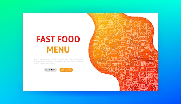 Fast Food Landing Page. Vector Illustration of Menu Web Banner.