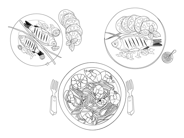 Fast food line art vector decorative hand drawn desert menu premium vector Premium Vector