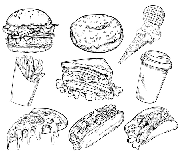 fast food line collection vector illustration