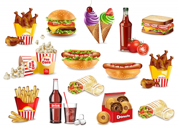 Fast food meals set collection